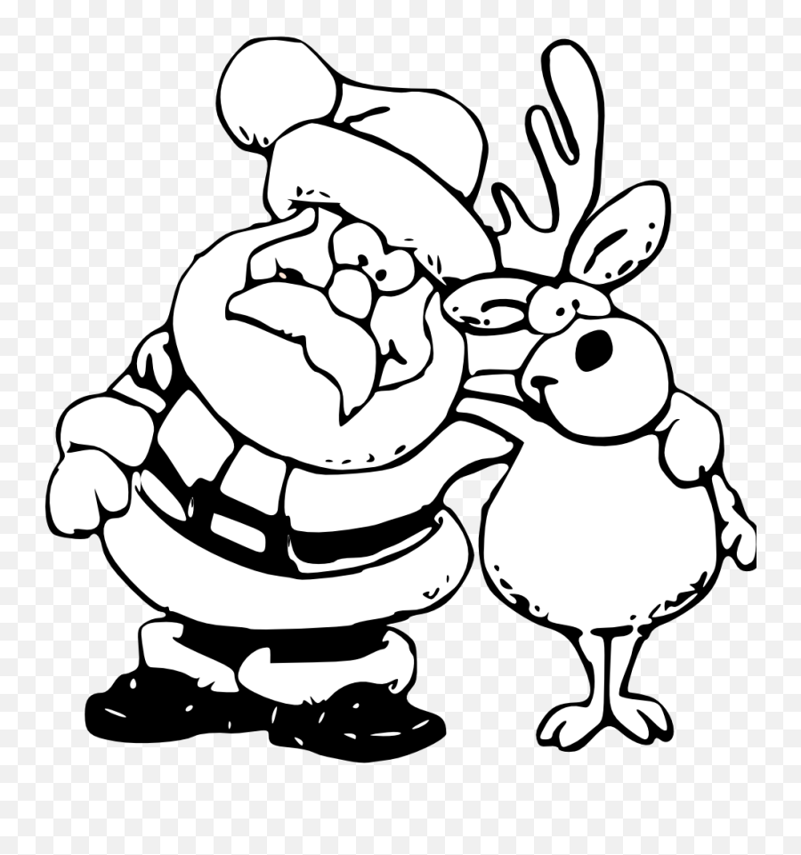 Christmas Clip Art U2013 Black And White U2013 Happy Holidays - Santa And Reindeer Colouring Emoji,Happy Holidays Clipart