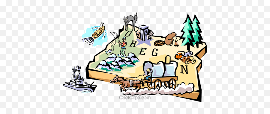 Oregon Vignette Map Royalty Free Vector Clip Art - Oregon Map Clipart Free Transparent Emoji,Covered Wagon Clipart