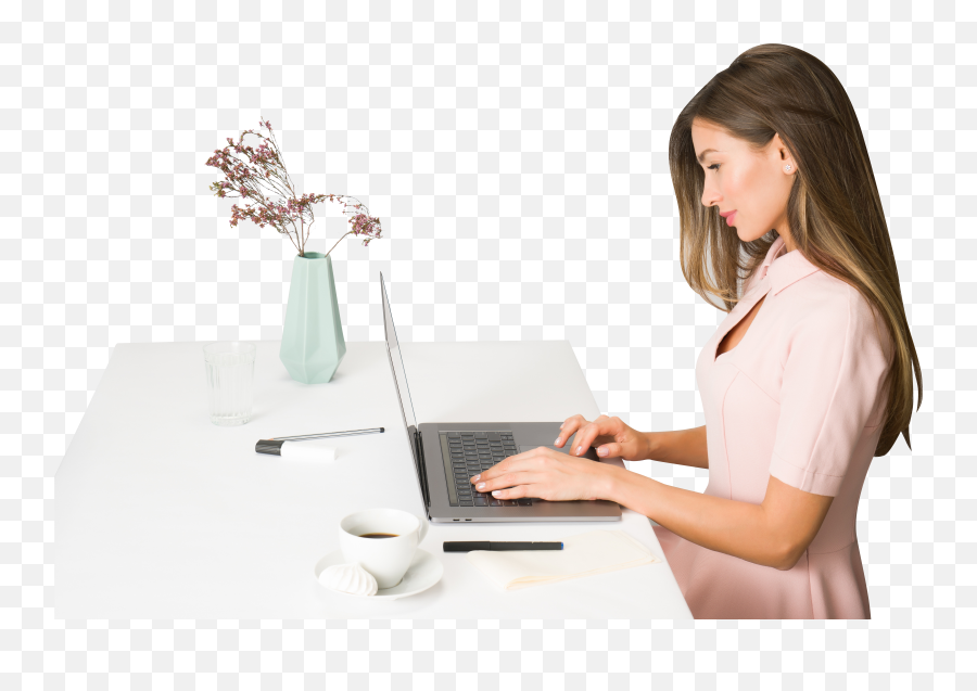 Download Free Png Woman Working On Laptop Transparent - Sit Straight Emoji,Laptop Transparent Background