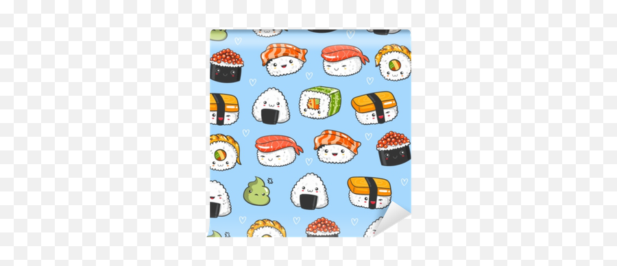 Hand Drawn Various Kawaii Sushi Colored Vector Seamless Pattern Blue Background Wall Mural U2022 Pixers - We Live To Change Emoji,Blue Background Png