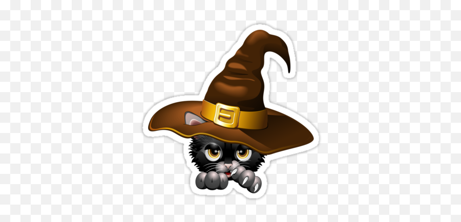 Black Kitten Cartoon With Witch Hat By Bluedarkart - Halloween Black Cat Cartoon Png Emoji,Witches Hat Clipart