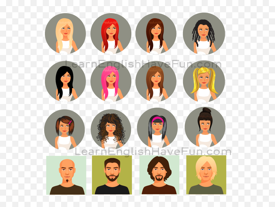 Hairstyles Vocabulary English - Hairstyles Emoji,Hairstyle Clipart