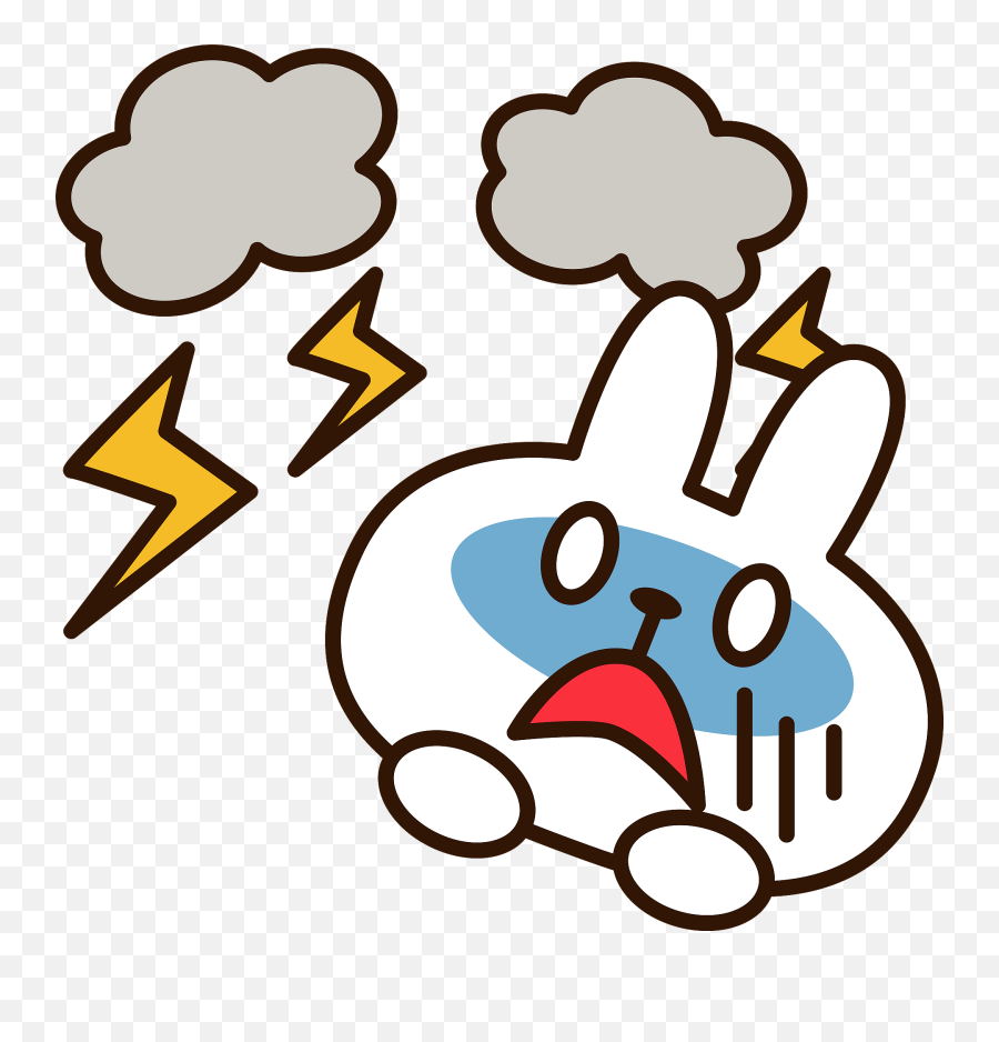 Lightning And Thunder Are Scaring A Rabbit Clipart Free - Lightning Rabbit Emoji,Lightning Clipart