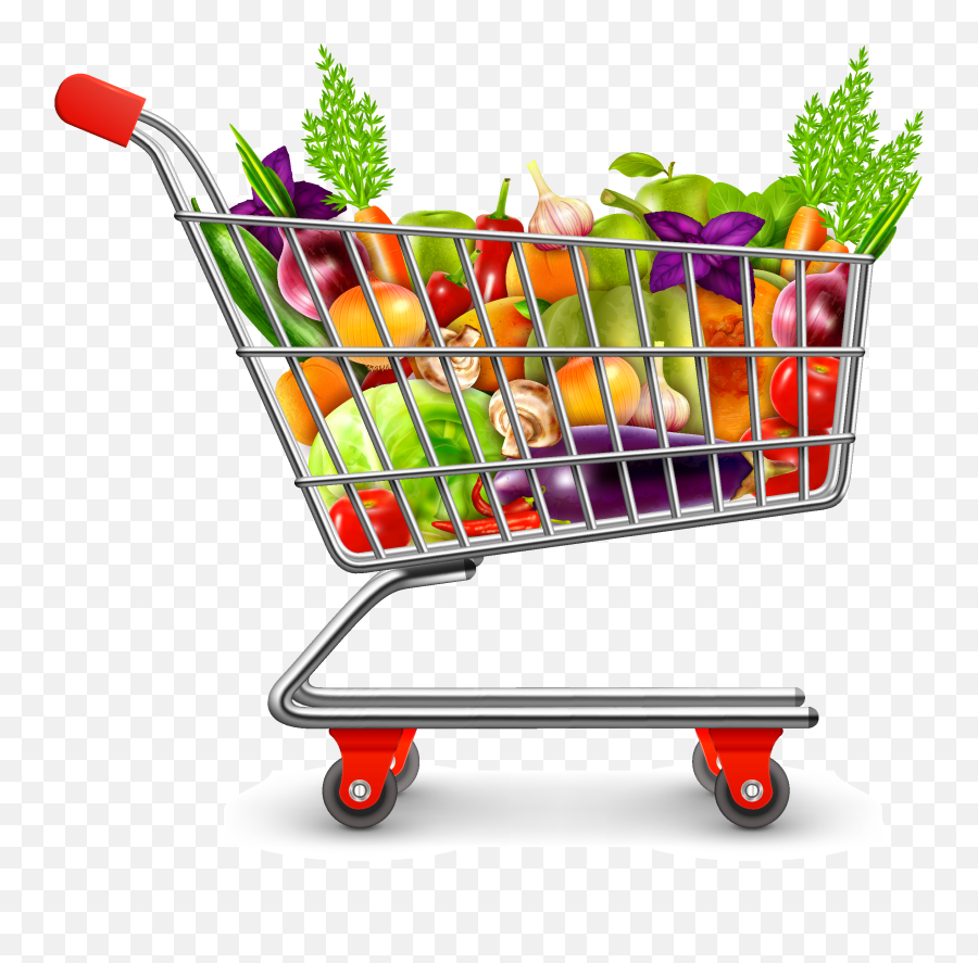 Grocery Clipart Trolley Grocery - Fruits And Vegetables Cart Png Emoji,Shopping Cart Clipart