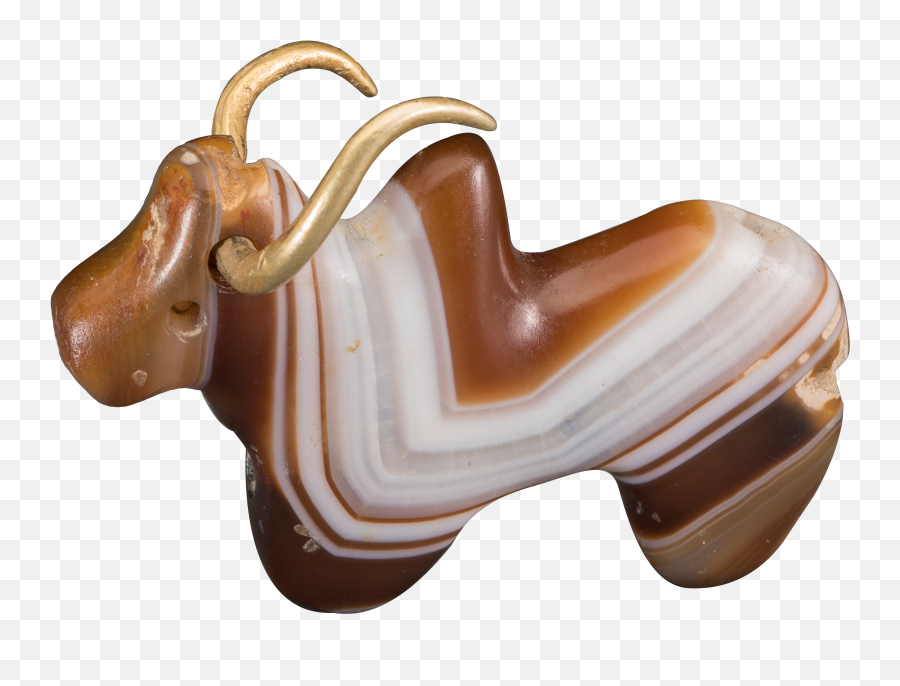 Humped Bull Of Banded Agate With Gold - Humped Bull Gold Horns India Emoji,Bull Horns Png