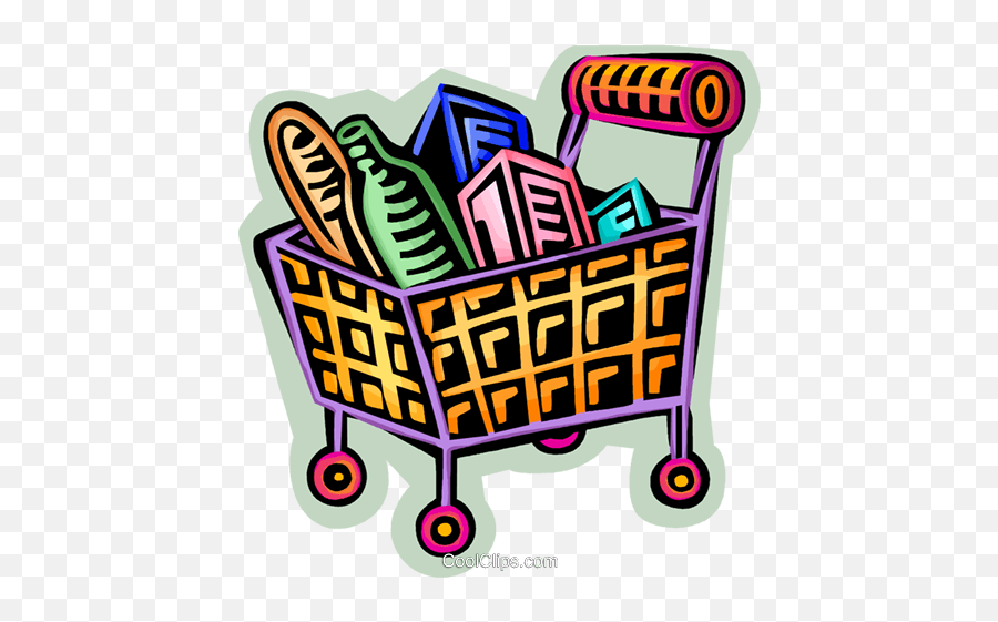 Shopping Cart Filled With Food Royalty - Free Cartoon Shopping Clip Art Emoji,Shopping Cart Clipart