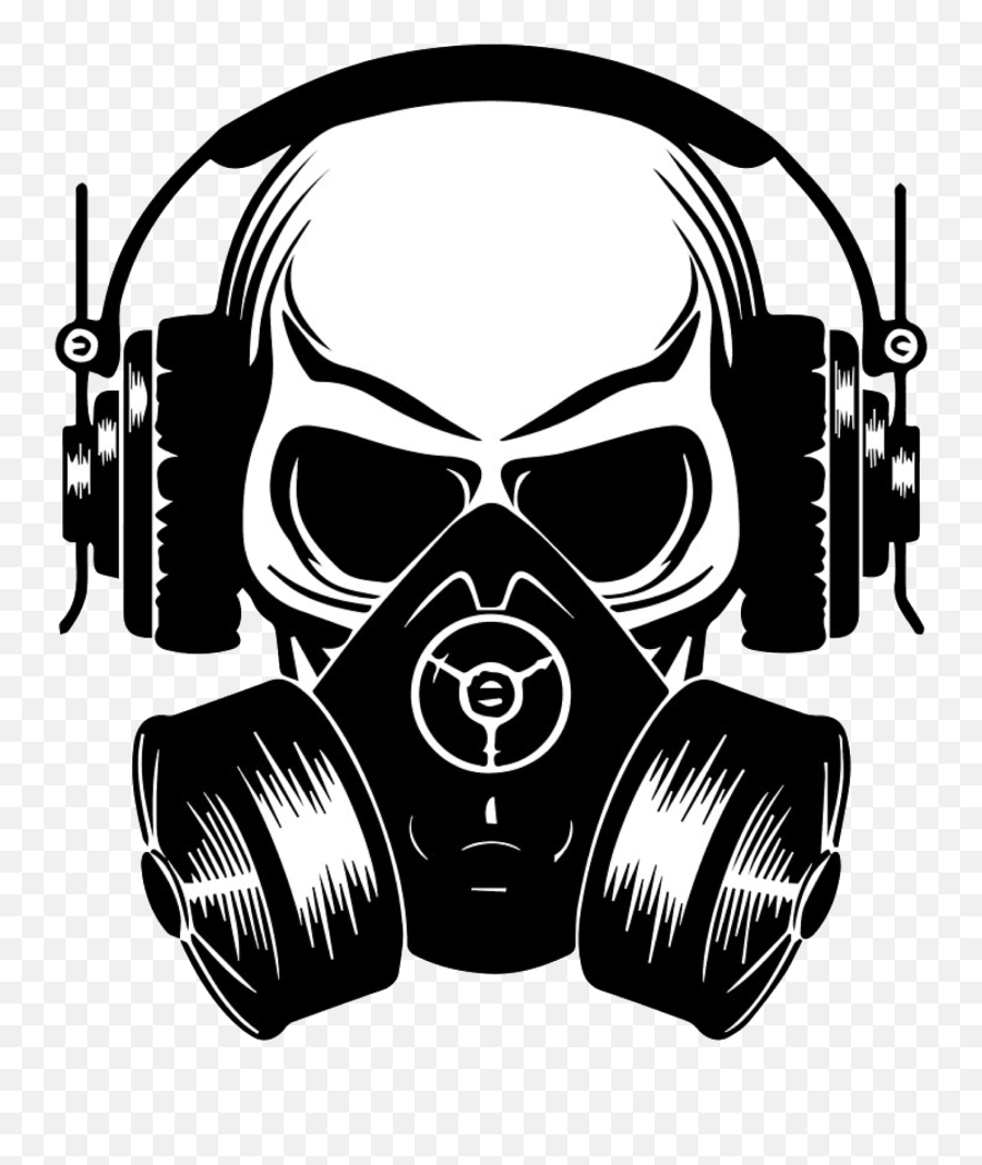 Gas Mask Art - Skull With Headphones And Gas Mask Emoji,Gas Mask Logo