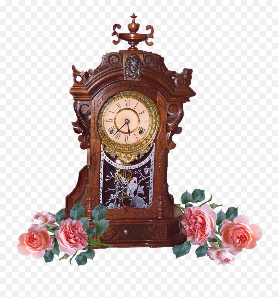 Antique Clock Flowers Roses Time Elegantantique Clock Emoji,Old Clock Png