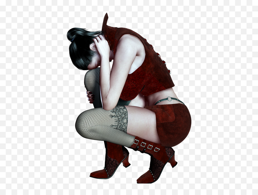 Girl Crouching Sad Afraid Pose Transparent Png Images U2013 Free Emoji,Fishnet Transparent Png