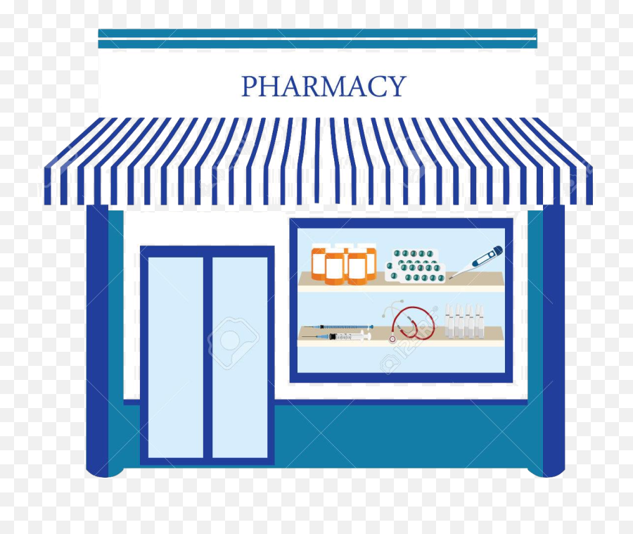 60655246 Raster Illustration Pharmacy Drugstore Shop - Drug Store Clipart Png Emoji,Store Clipart