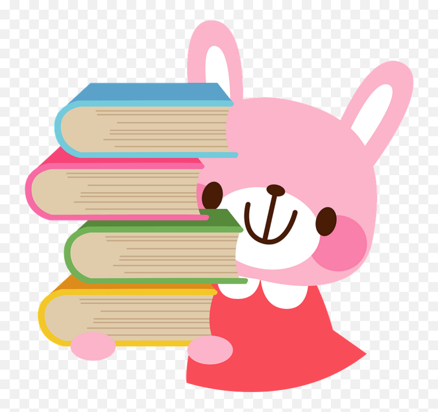 Rabbit With Books Clipart Free Download Transparent Png - Bunny Book Clipart Png Emoji,Book Clipart Transparent