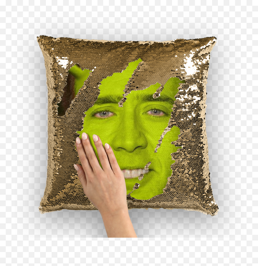 Nicolas Cage Face Sequin Pillow Online - Shrek Sequin Pillow Emoji,Shrek Face Png