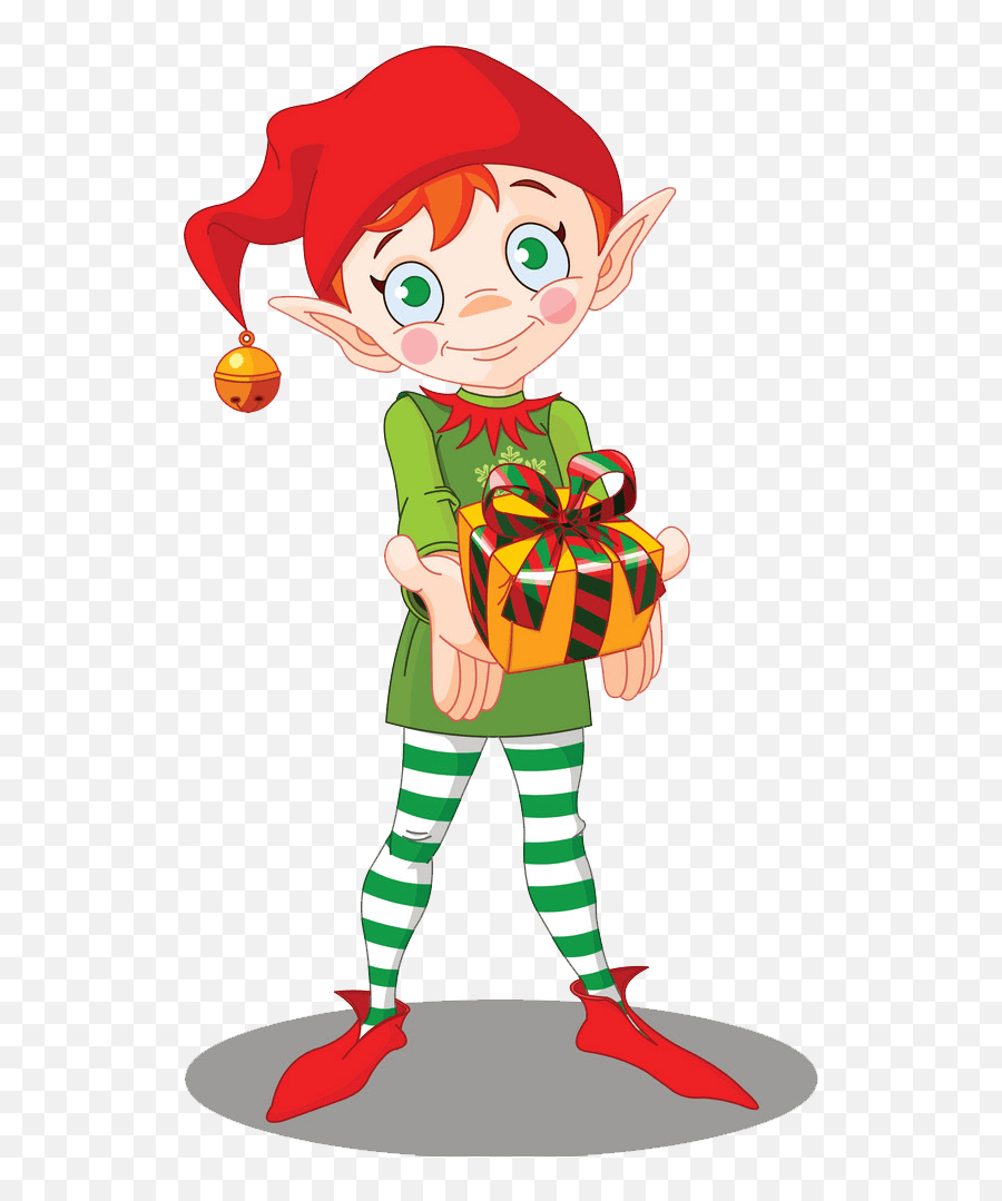 Christmas Elf And A Gift Box Clipart - Elf With Presents Png Emoji,Box Clipart