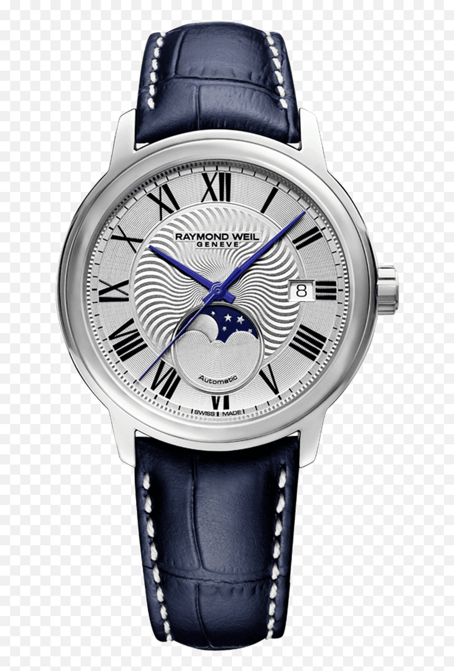 Maestro Menu0027s Moon Phase Automatic Leather Watch - Store Us Raymond Weil Emoji,Moon Phases Transparent