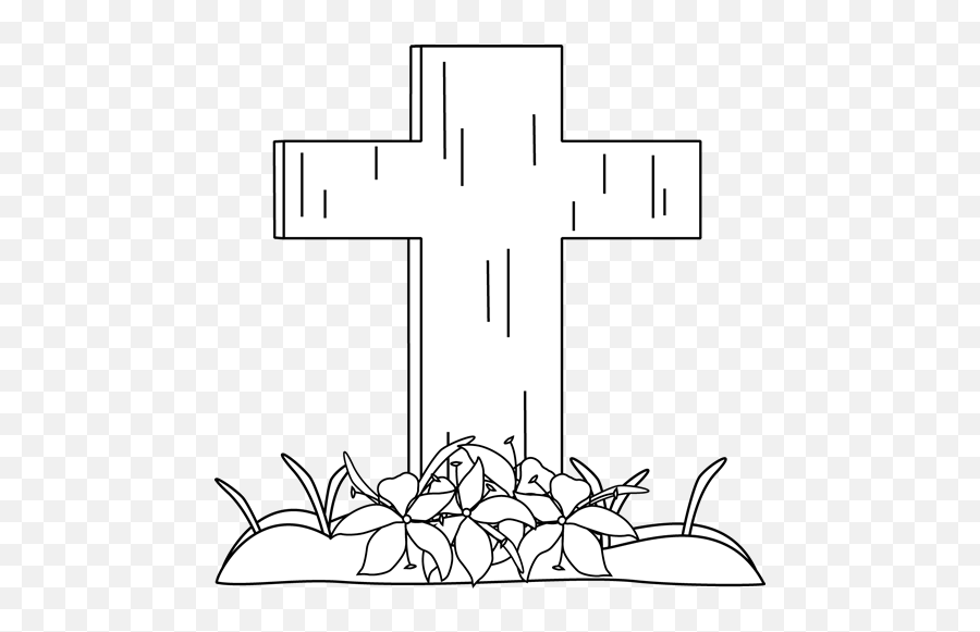 Black And White Easter Cross And Lilies - Cross My Cute Graphics Emoji,Religious Easter Clipart