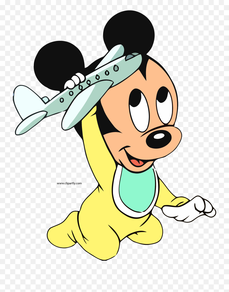 Download Hd Baby Mickey Mouse Playing Toy Plane Clipart Png - Cartoon Disney Baby Mickey Mouse Emoji,Plane Clipart