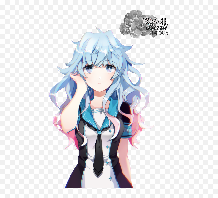 Anime Render - Anime Girl With Blue And Pink Hair 600x750 Two Toned Hair Girl Anime Emoji,Anime Hair Png