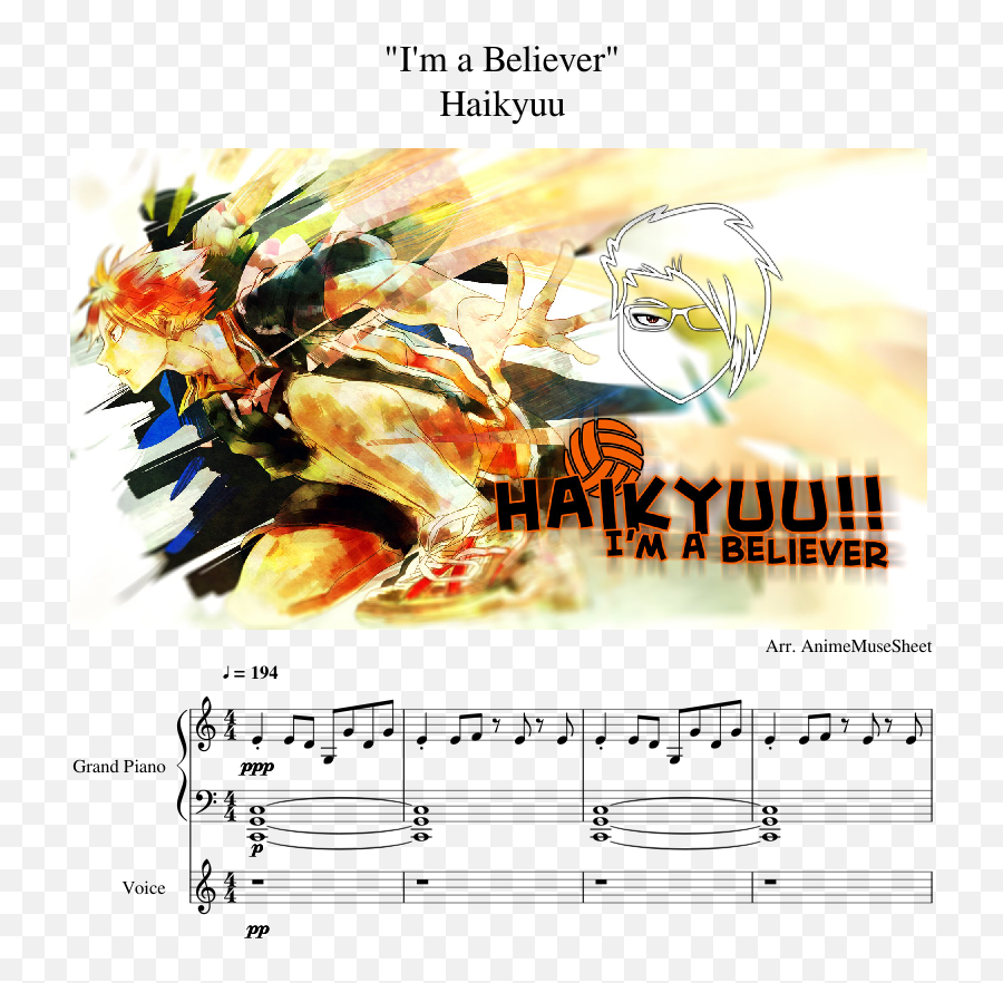 Download Iu0027m A Believer Haikyuu Sheet Music Composed By - Im Believer Spyair Cover Emoji,Haikyuu Logo
