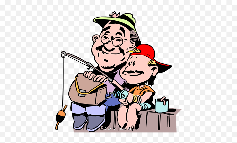 Father And Son Fishing From Dock Royalty Free Vector - Kid And Grandpa On A Dock Cartoon Emoji,Grandpa Clipart