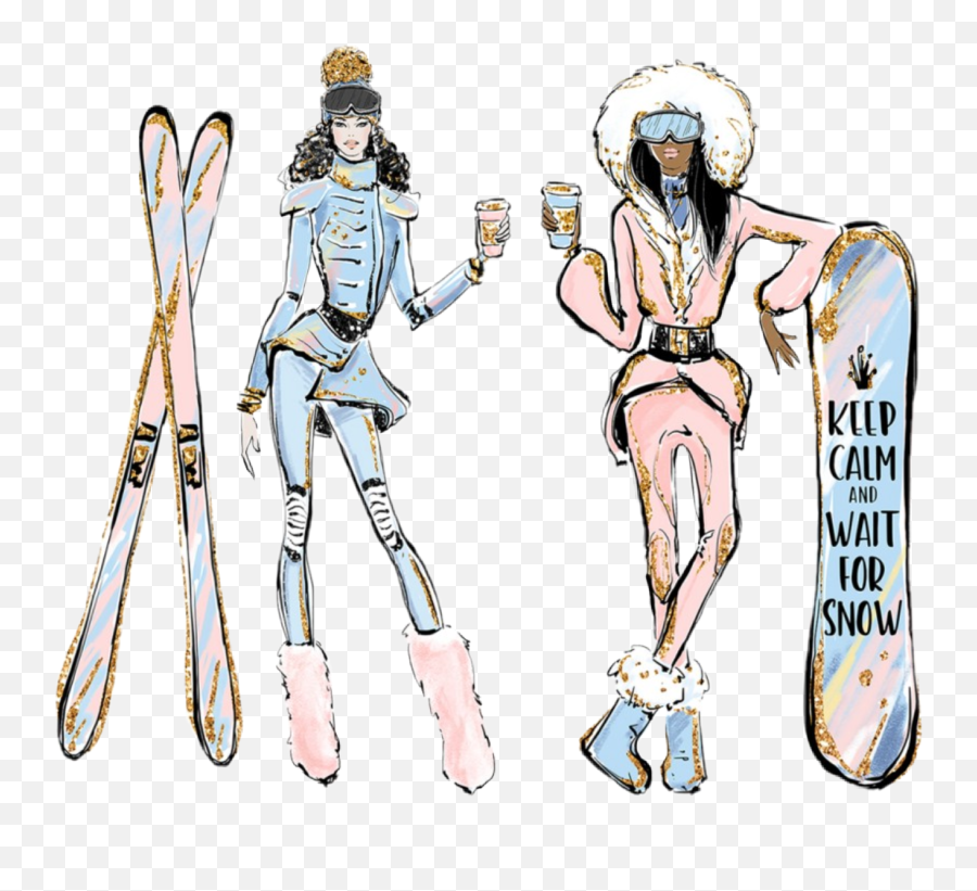 Watercolor Women Woman Girls Sticker By Stephanie - Fashion Illustration Ski Emoji,Snowboarders Clipart