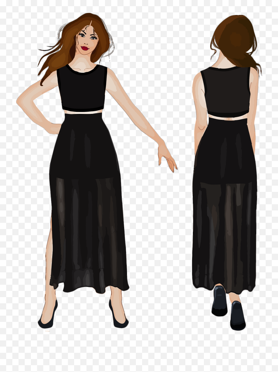 Front And Back View Woman In A Black Dress Clipart Free - Woman Back View Vector Emoji,Get Dressed Clipart