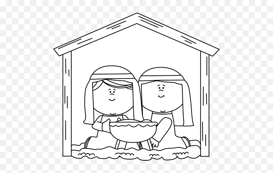 Christmas Manger Clipart Black And - Cute Nativity Clipart Black And White Emoji,Manger Clipart