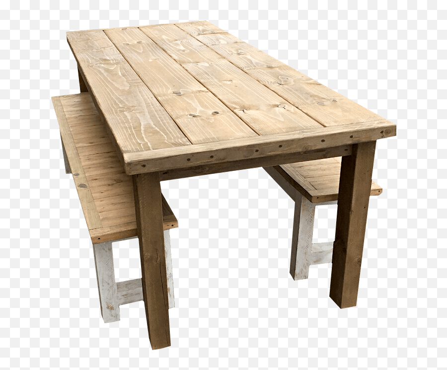 Two Meter Wooden Table With Two Matching Benches Emoji,Wooden Table Png
