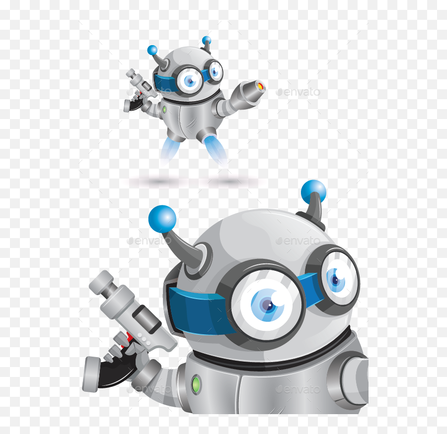 Vector Illustration Of Robot With Gun - Dot Emoji,Robot Transparent Background