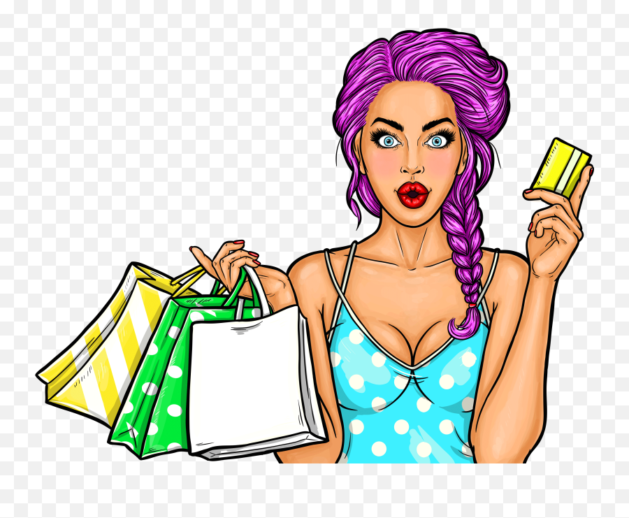 Girl Shopping Vector Clipart - Shopping Pop Art Girl Png Emoji,Shopping Clipart