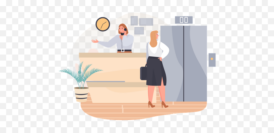 Best Premium Receptionist Standing At Reception Illustration Emoji,Reception Clipart