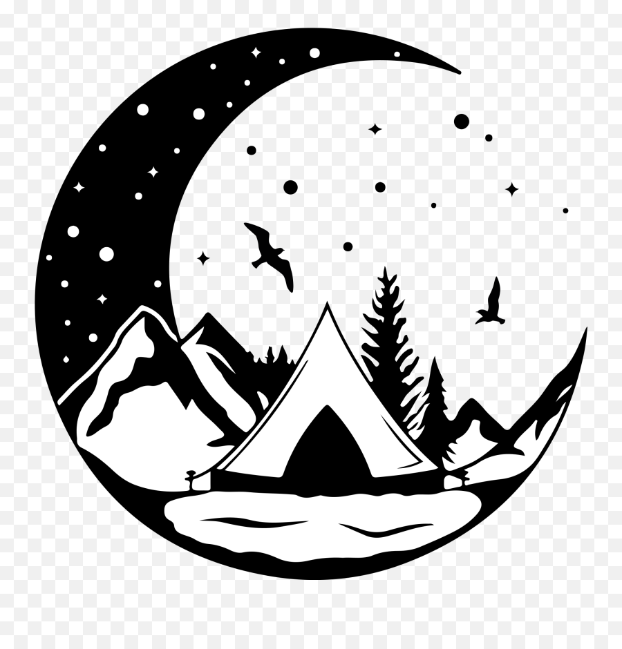 Mountains And Moon Night Nature Stickers Emoji,Mountains Black And White Clipart