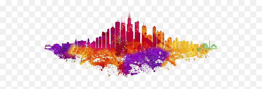Chicago City Skyline - Colorful Watercolor On White Emoji,Chicago Skyline Silhouette Png