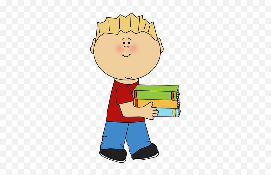 Boy Carrying School Books From - Teacher Helper Clipart Emoji,Book Clipart