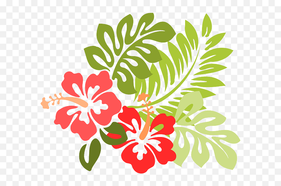 Colorful Hawaiian Flowers And Leaves - Jungle Flower Clip Art Emoji,Hawaiian Flower Clipart
