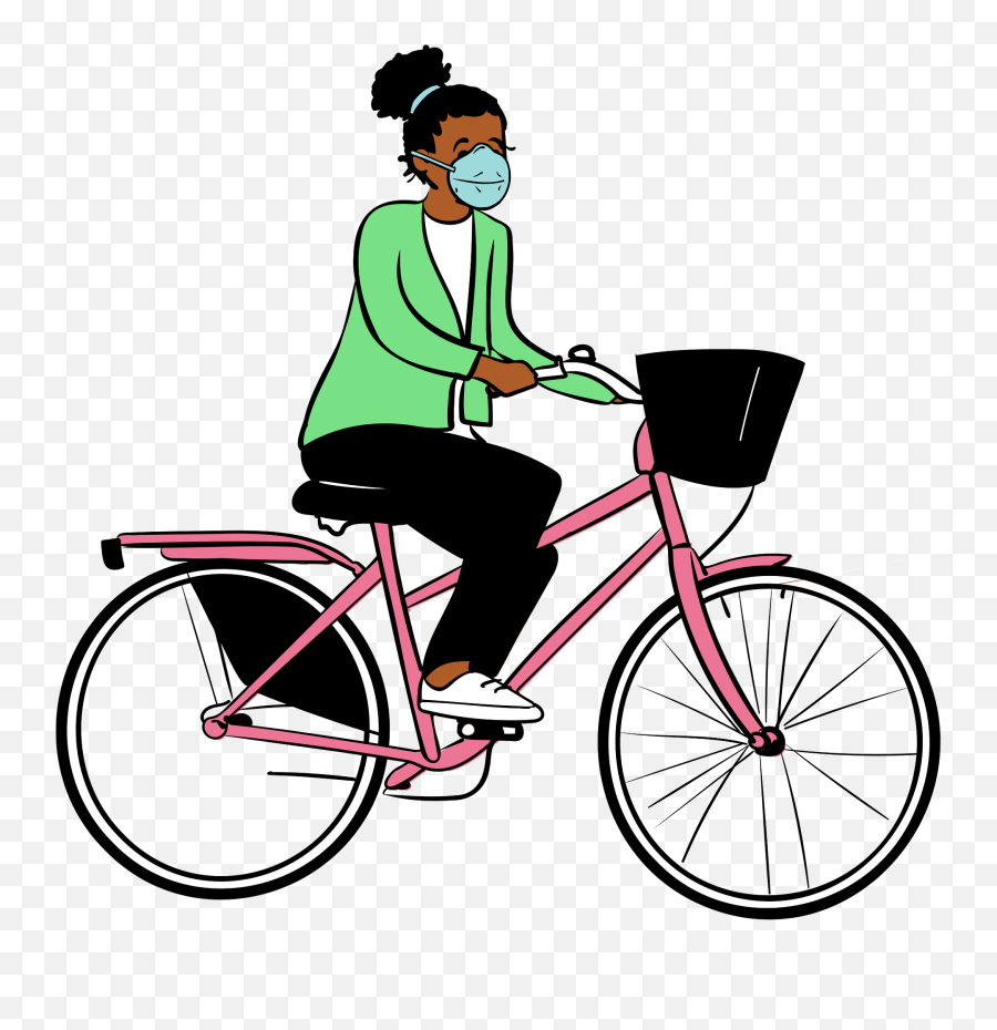 Gril In Face Mask Riding A Bike Clipart - Ilustrasi Tempat Wisata Kota Lama Emoji,Bike Clipart