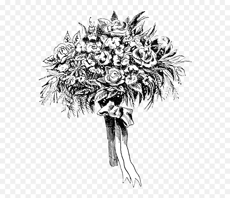 Black Flower Bouquet Clip Art Desktop - Bouquet Flower Black And White Emoji,Flower Bouquet Clipart