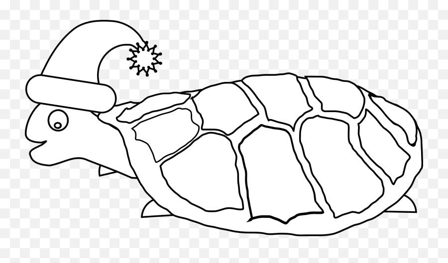 Funny Turtle With Santa Hat Black White Line Art Christmas - Tortoise Emoji,Santa Clipart Black And White