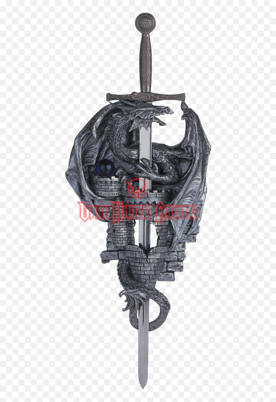 Download Dragon And Castle With Sword Wall Plaque - Dragon Fantasy Emoji,Castle Wall Png