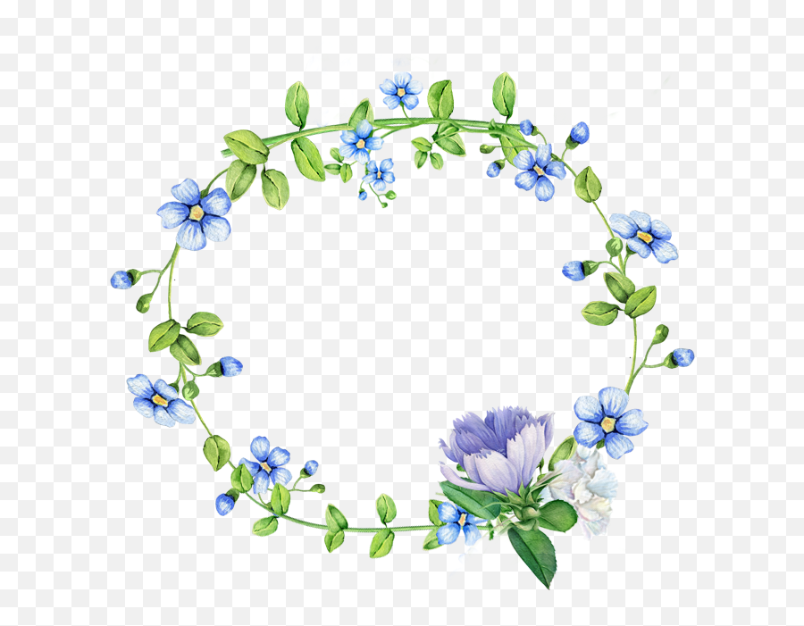 Download Blue Flowers Border Wreath Png - Floral Emoji,Wreath Png