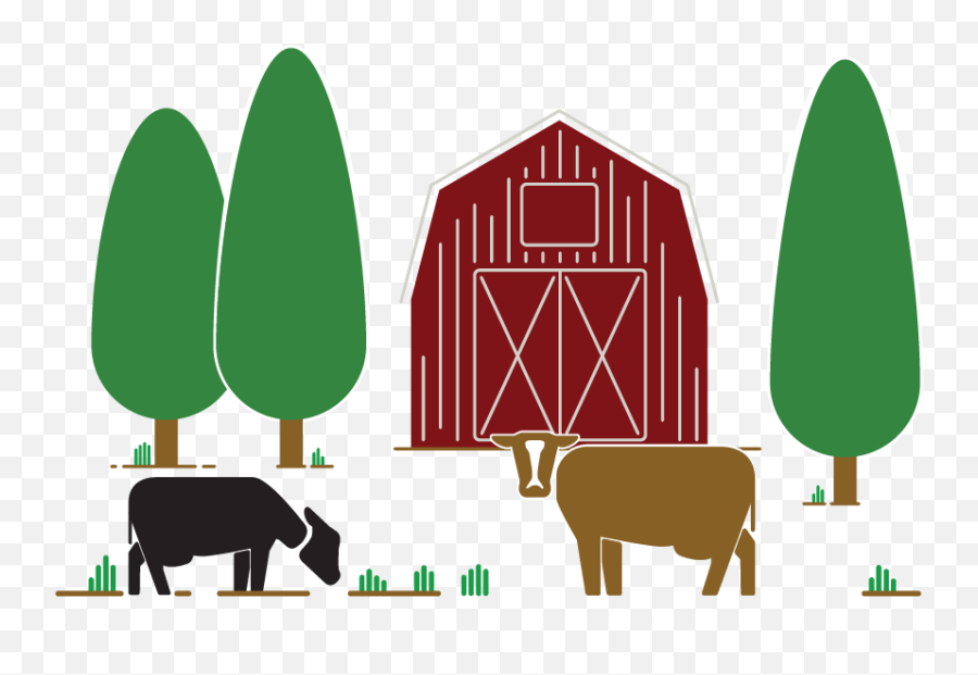 Cows Grazing On Farm - Illustration Clipart Full Size Emoji,Clipart Cows