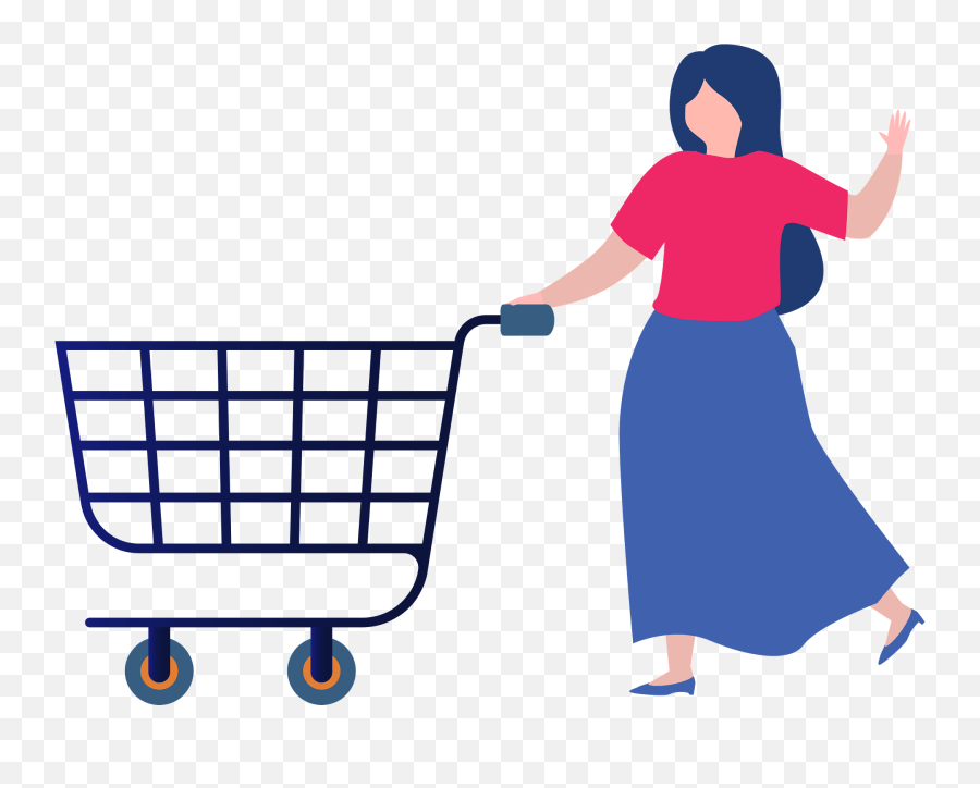 Woman With A Shopping Cart Clipart - Woman Pushing A Shopping Cart Clipart Emoji,Shopping Cart Clipart