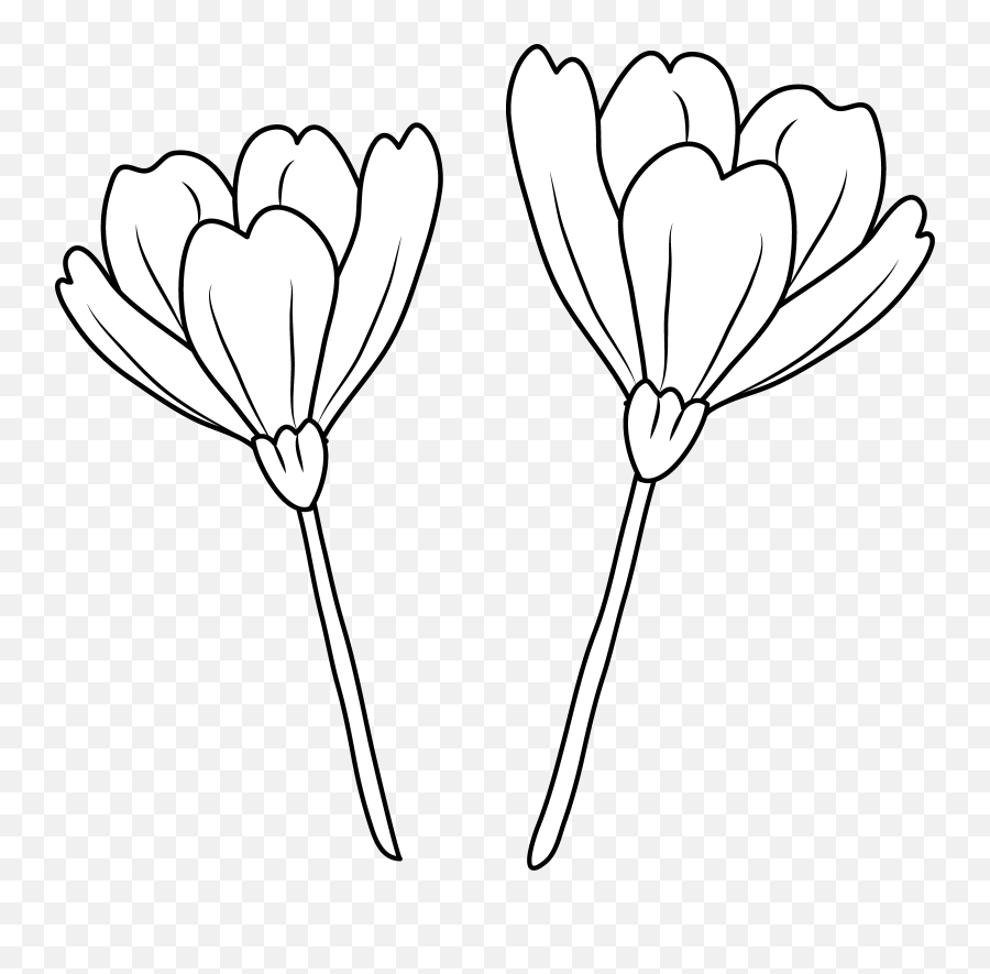 Flower Clipart Coloring - 2 Flowers Clipart Black And White Emoji,Flower Outline Clipart