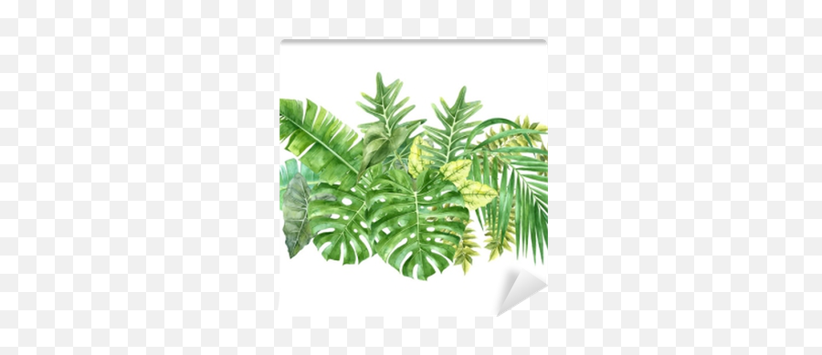 Tropical Border With Watercolor Jungle Leaves Wall Mural U2022 Pixers - We Live To Change Border Watercolor Tropical Leaves Emoji,Jungle Leaves Png
