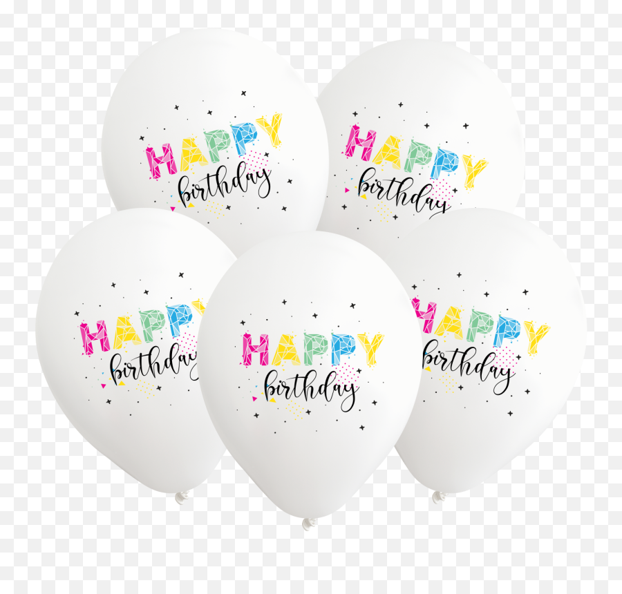 12 Happy Birthday White Balloons 5 Color Print Latex Emoji,White Balloons Png
