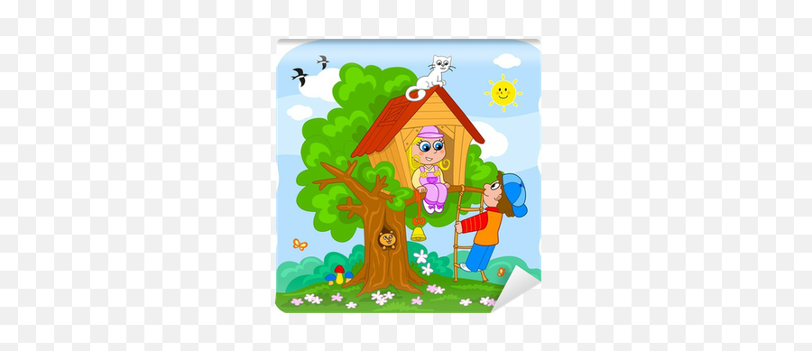 Boy And Girl Playing In A Tree House Cartoon Illustration Emoji,Girl Playing Clipart