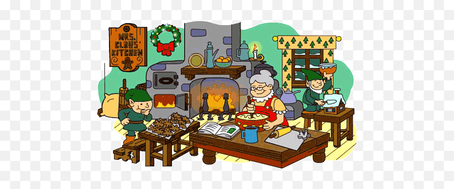 Santau0027s Hidden Village - Kitchen Mrs Claus Cooking Cartoon Emoji,North Pole Clipart