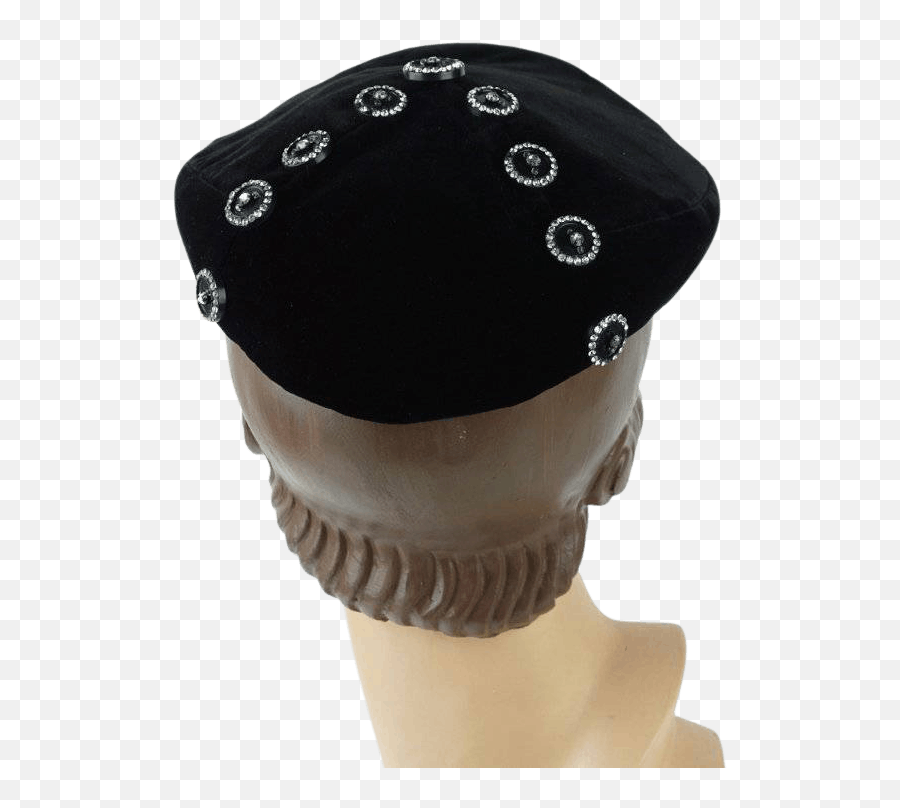 40u0027s Black Velvet Rhinestone Button Beret Hat By Leslie James Emoji,Beret Png