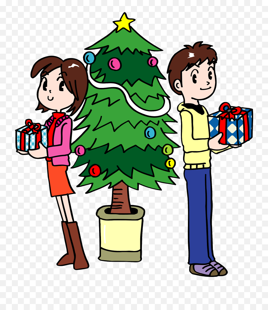 Couple With Gifts Near Christmas Tree Clipart Free Download Emoji,Christmas Trees Clipart