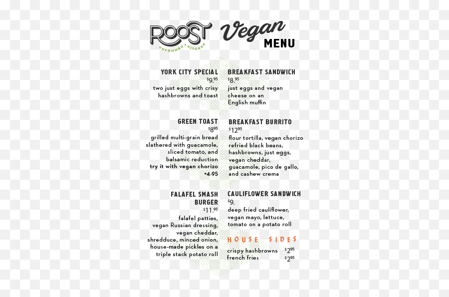 Vegan Menu Roost Uncommon Kitchen - Menu Vegan English Emoji,Vegan Png