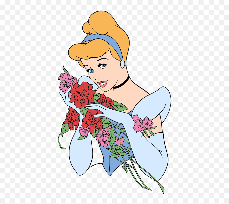 Disney Princesses Clipart Flower - Princess Cinderella With Flower Emoji,Cinderella Clipart